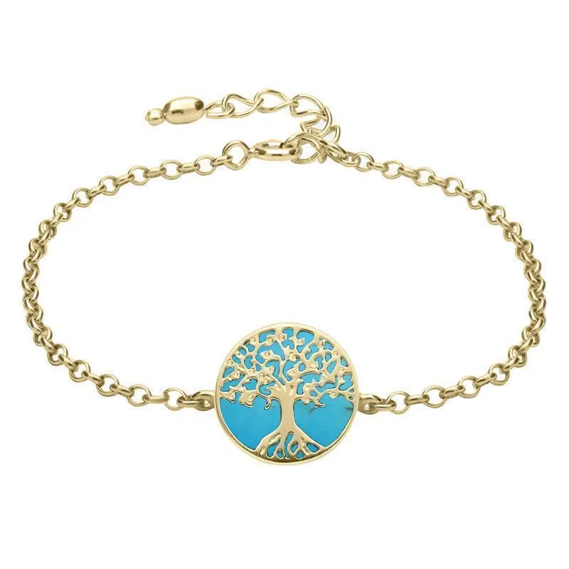 9ct Yellow Gold Turquoise Round Tree of Life Chain Bracelet sold by Jura Watches