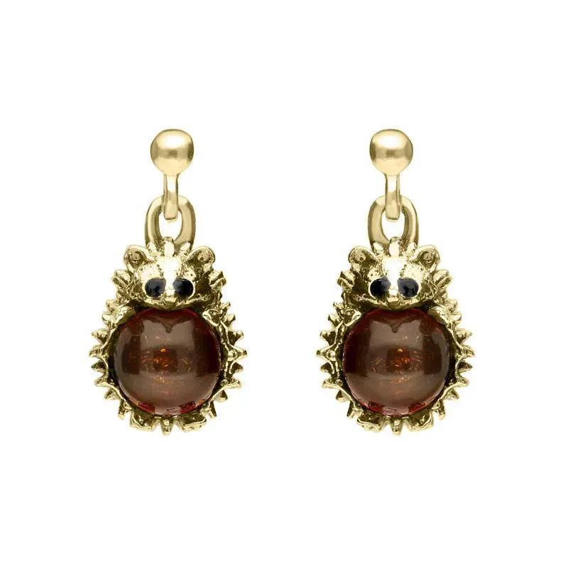 9ct Yellow Gold Amber Tiny Hedgehog Drop Earrings sold by Jura Watches