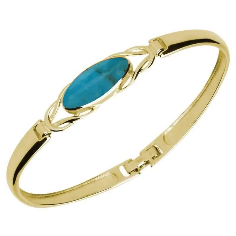 9ct Yellow Gold Turquoise Celtic Oval Clip Bangle sold by Jura Watches