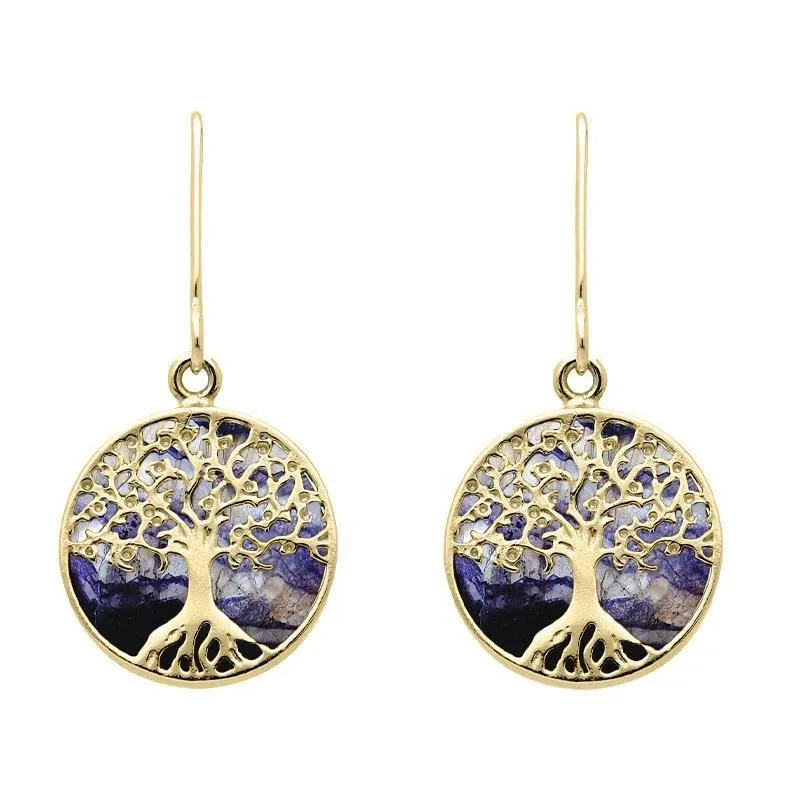 9ct Yellow Gold Blue John Round Tree Drop Earrings sold by Jura Watches
