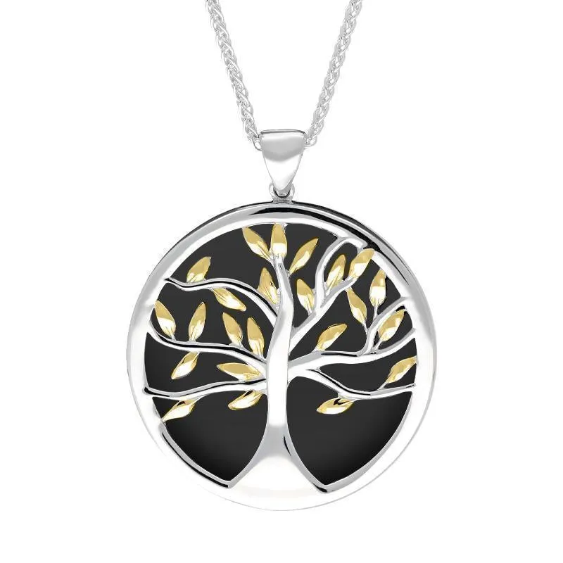 Sterling Silver Yellow Gold Plated Whitby Jet Large Round Tree of Life Two Piece Set sold by Jura Watches product image thumbnail 2
