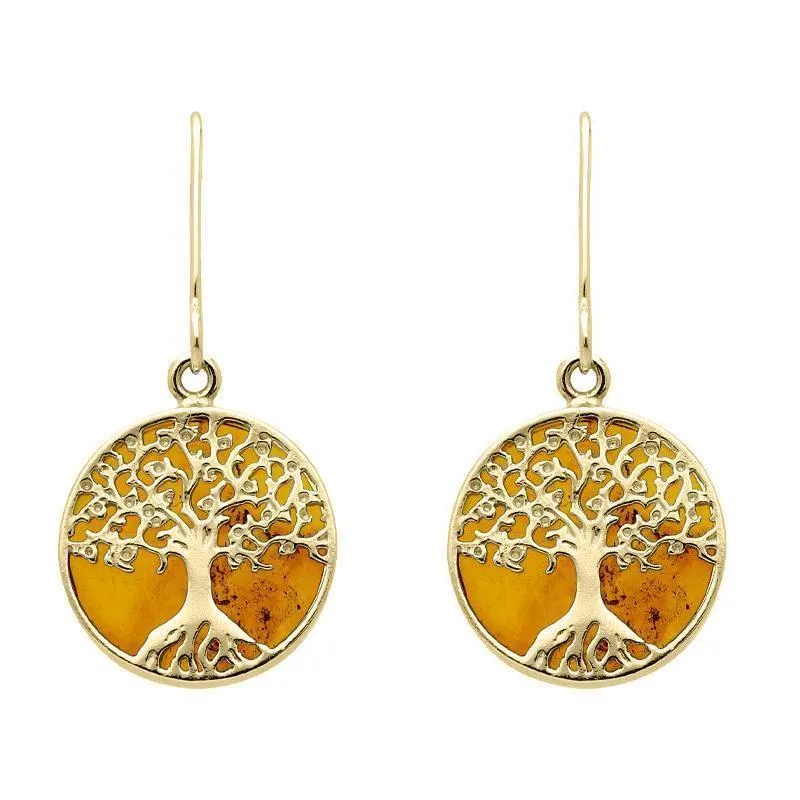 9ct Yellow Gold Amber Round Tree Drop Earrings sold by Jura Watches