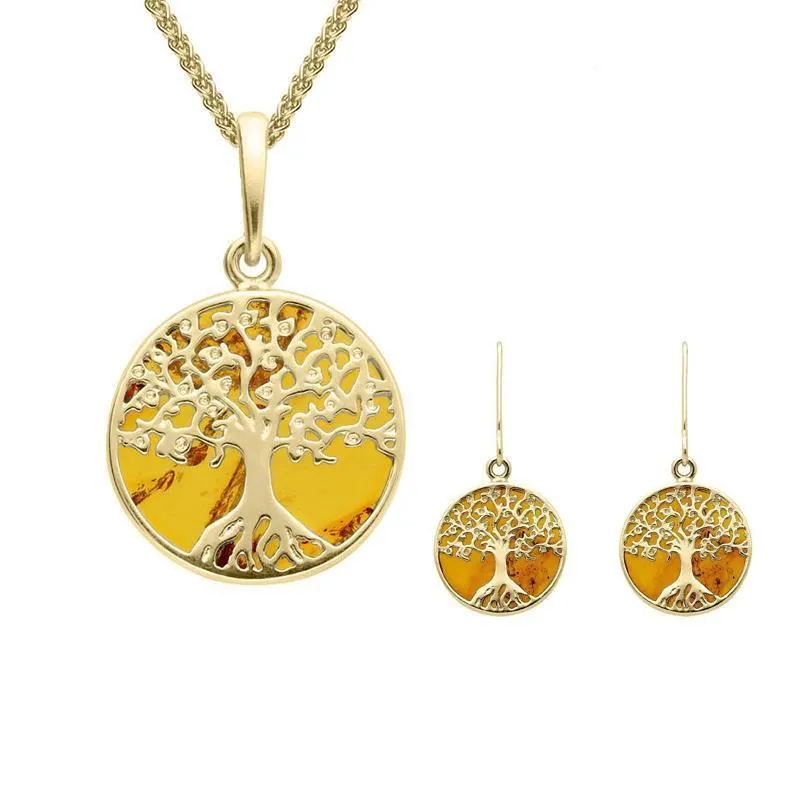 9ct Yellow Gold Amber Small Round Tree of Life Two Piece Set sold by Jura Watches