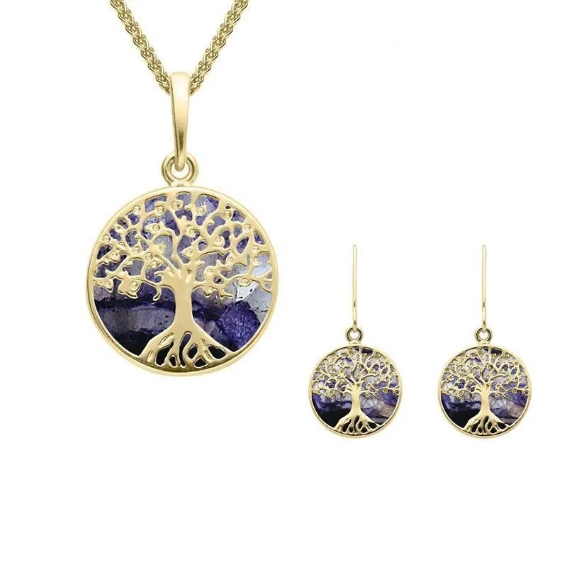 9ct Yellow Gold Blue John Small Round Tree of Life Two Piece Set sold by Jura Watches