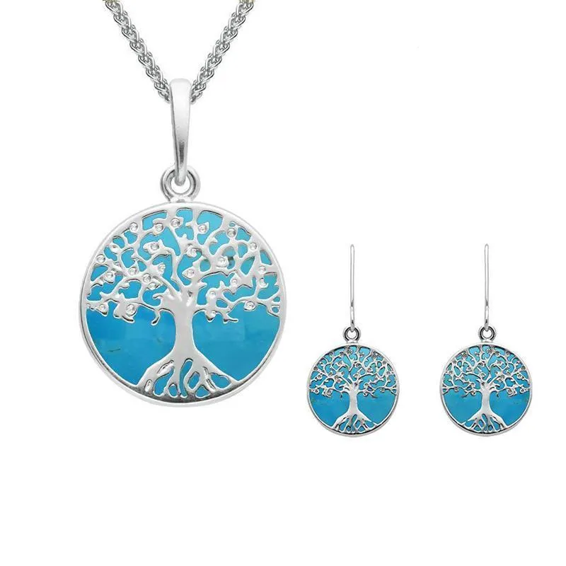 Sterling Silver Turquoise Small Round Tree of Life Two Piece Set sold by Jura Watches