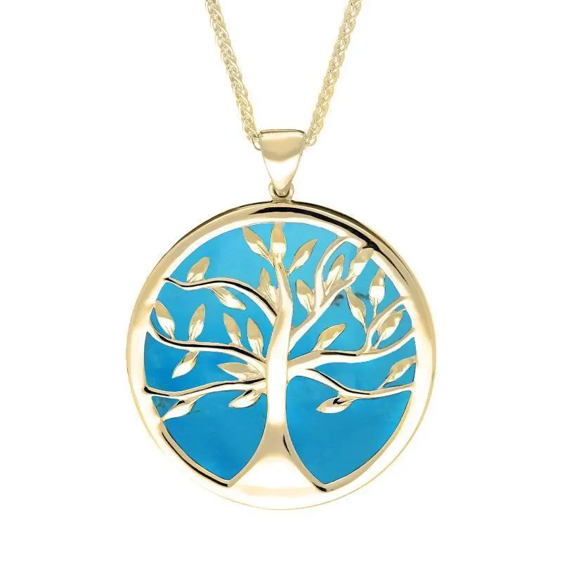 9ct Yellow Turquoise Large Round Tree of Life Necklace sold by Jura Watches