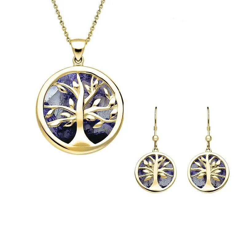 9ct Yellow Gold Blue John Medium Round Tree of Life Two Piece Set sold by Jura Watches