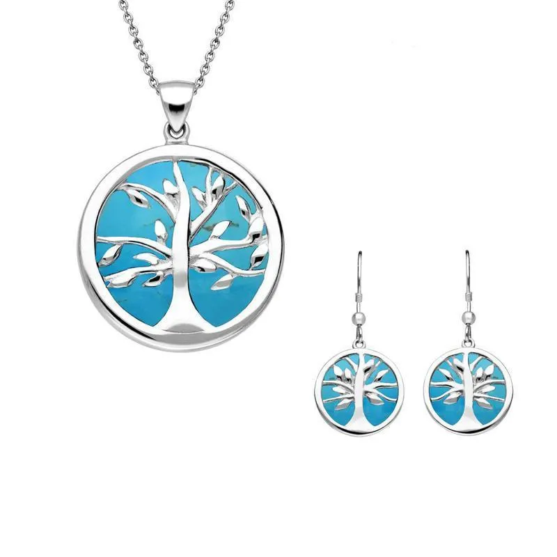 Sterling Silver Turquoise Medium Round Tree of Life Two Piece Set sold by Jura Watches