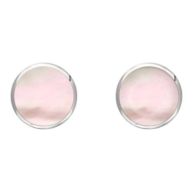 Sterling Silver Pink Mother of Pearl 8mm Classic Large Round Stud Earrings sold by Jura Watches