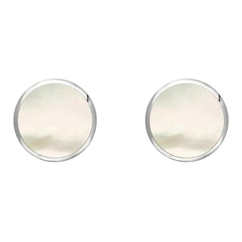 Sterling Silver White Mother of Pearl 8mm Classic Large Round Stud Earrings sold by Jura Watches