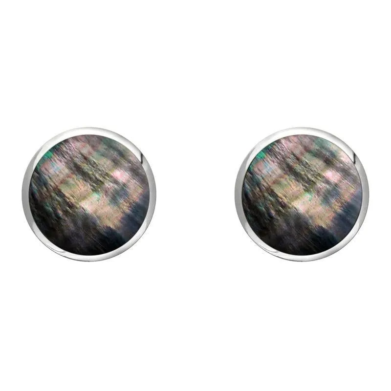Sterling Silver Dark Mother of Pearl 8mm Classic Large Round Stud Earrings sold by Jura Watches