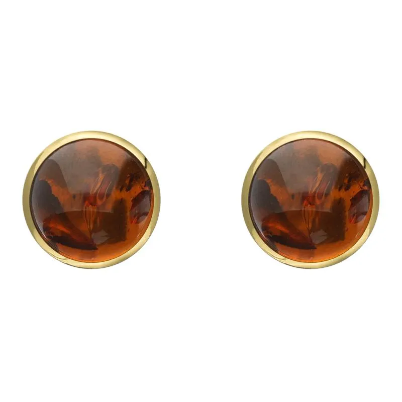9ct Yellow Gold Amber 8mm Classic Large Round Stud Earrings sold by Jura Watches