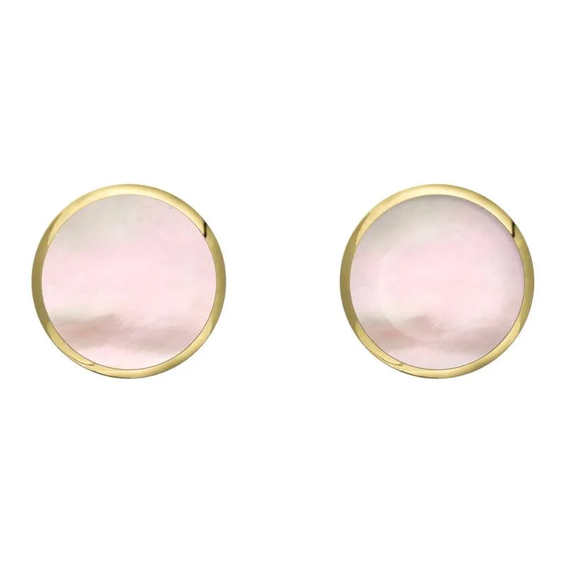 9ct Yellow Gold Pink Mother of Pearl 8mm Classic Large Round Stud Earrings sold by Jura Watches