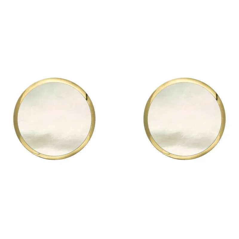9ct Yellow Gold White Mother of Pearl 8mm Classic Large Round Stud Earrings sold by Jura Watches
