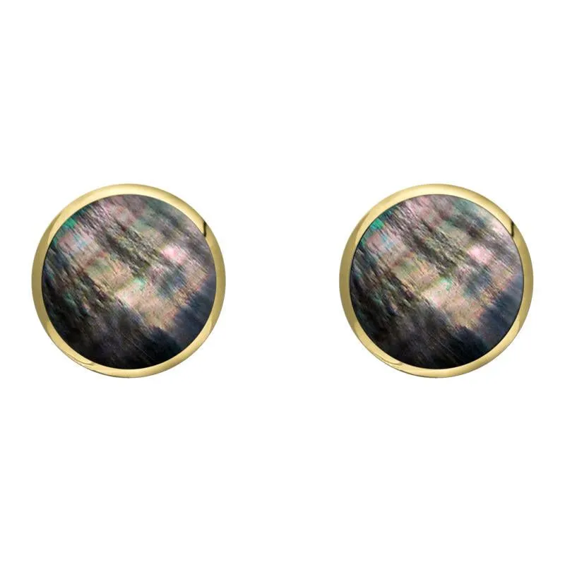 9ct Yellow Gold Dark Mother of Pearl 8mm Classic Large Round Stud Earrings sold by Jura Watches