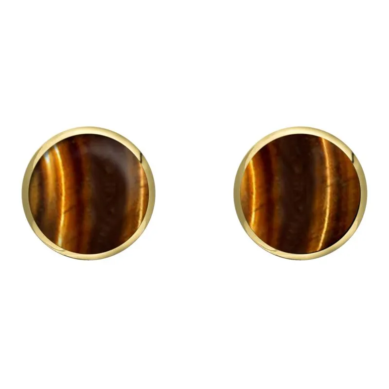 9ct Yellow Gold Tigers Eye 8mm Classic Large Round Stud Earrings sold by Jura Watches