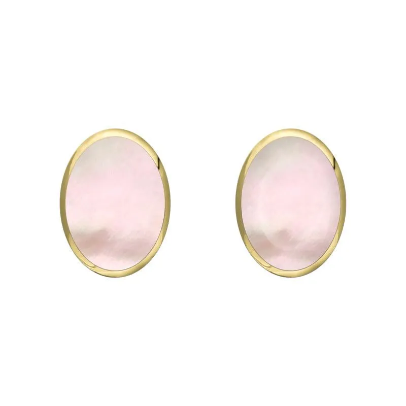 9ct Yellow Gold Pink Mother of Pearl 7 x 5mm Classic Small Oval Stud Earrings sold by Jura Watches