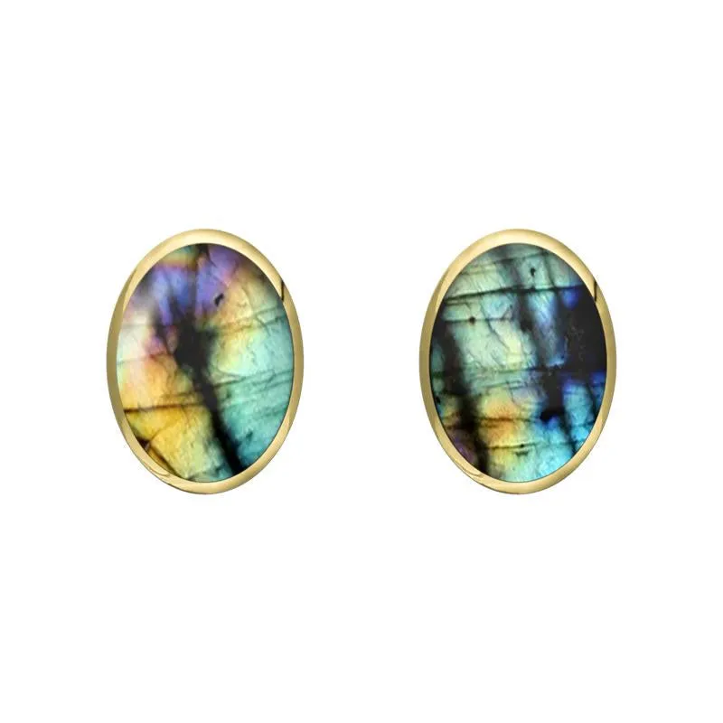 9ct Yellow Gold Spectrolite 7 x 5mm Classic Small Oval Stud Earrings sold by Jura Watches