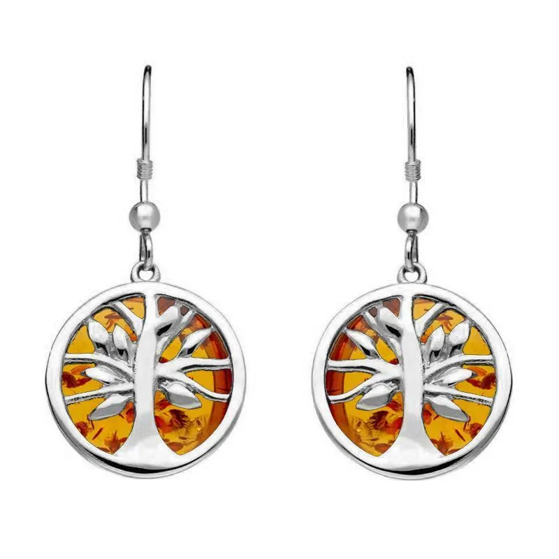 Sterling Silver Amber Round Tree Drop Earrings sold by Jura Watches