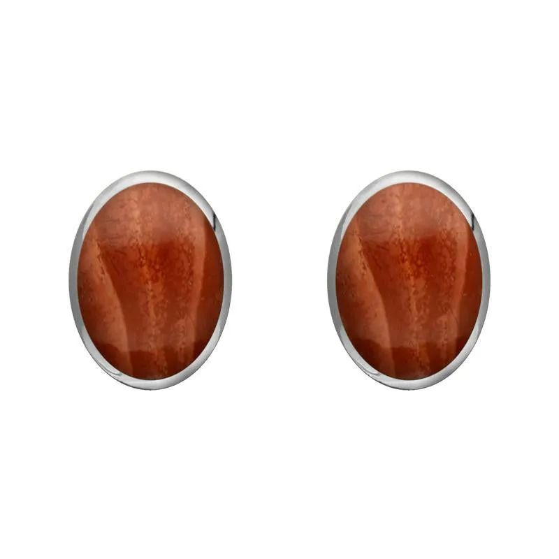 Sterling Silver Jasper 8 x 6mm Classic Medium Oval Stud Earrings sold by Jura Watches