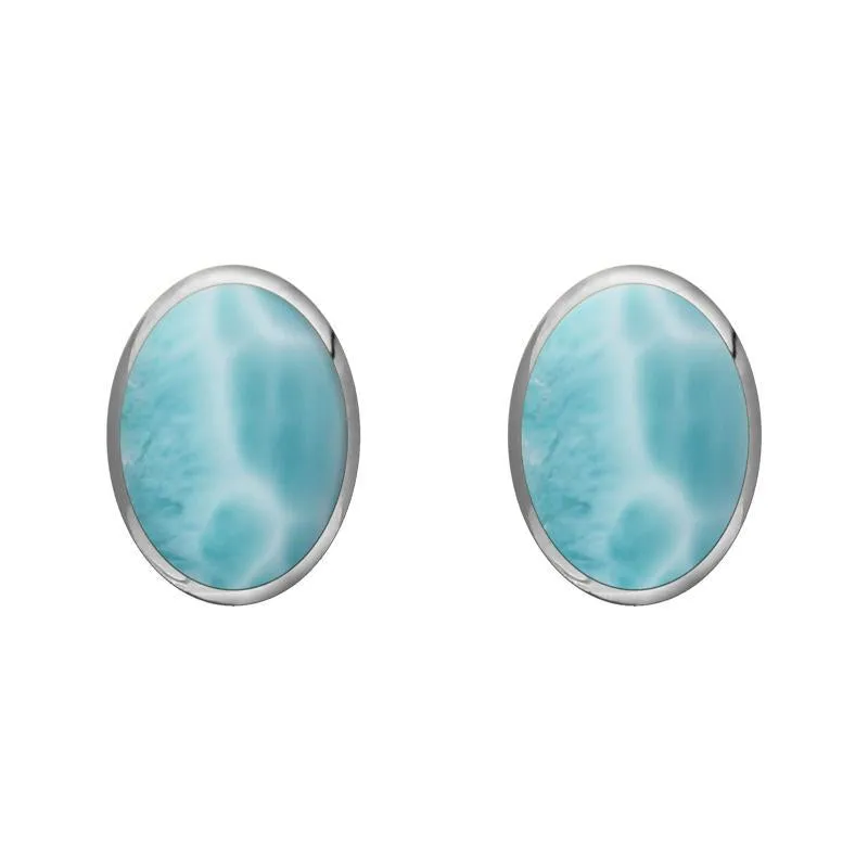 Sterling Silver Larimar 8 x 6mm Classic Medium Oval Stud Earrings sold by Jura Watches