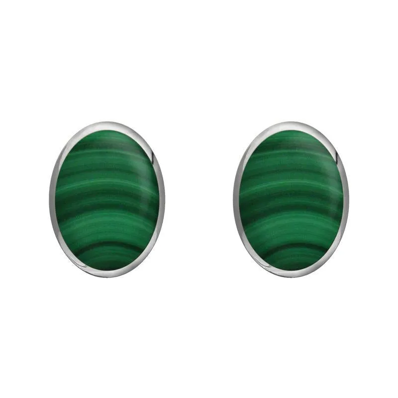 Sterling Silver Malachite 8 x 6mm Classic Medium Oval Stud Earrings sold by Jura Watches