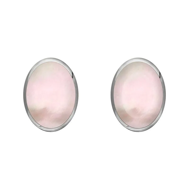 Sterling Silver Pink Mother of Pearl 8 x 6mm Classic Medium Oval Stud Earrings sold by Jura Watches
