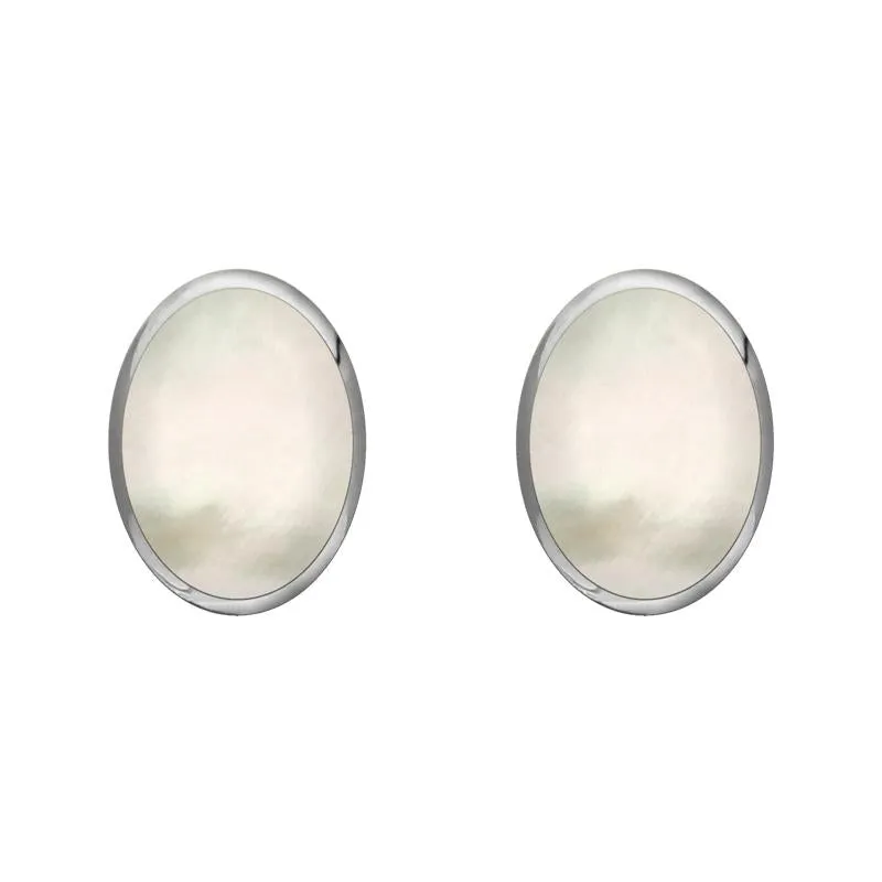 Sterling Silver White Mother of Pearl 8 x 6mm Classic Medium Oval Stud Earrings sold by Jura Watches