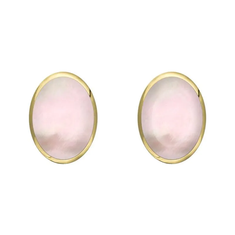 9ct Yellow Gold Pink Mother of Pearl 8 x 6mm Classic Medium Oval Stud Earrings sold by Jura Watches