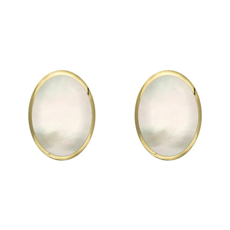 9ct Yellow Gold White Mother of Pearl 8 x 6mm Classic Medium Oval Stud Earrings sold by Jura Watches