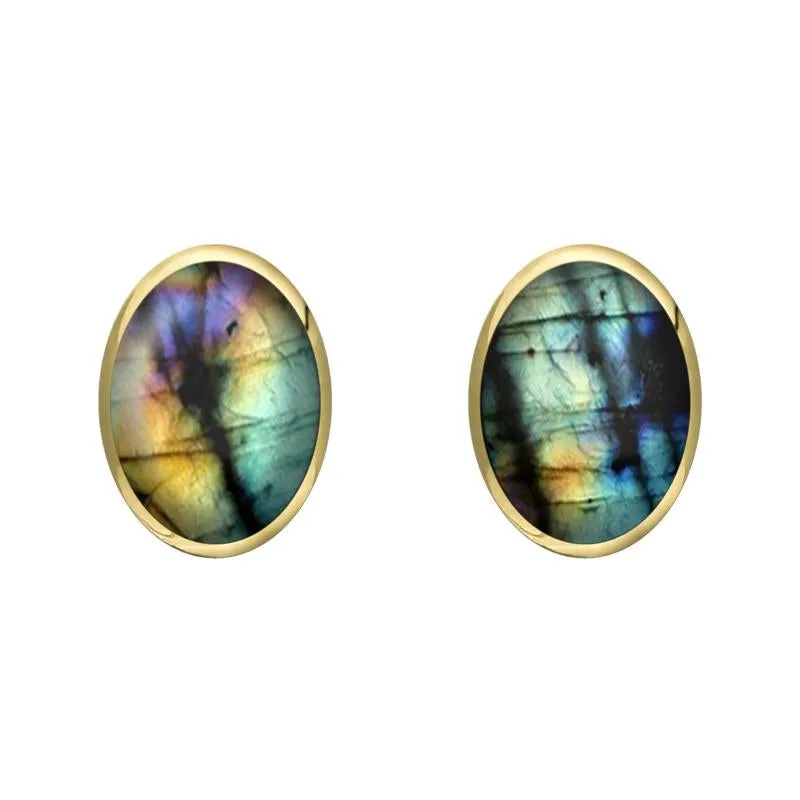 9ct Yellow Gold Spectrolite 8 x 6mm Classic Medium Oval Stud Earrings sold by Jura Watches
