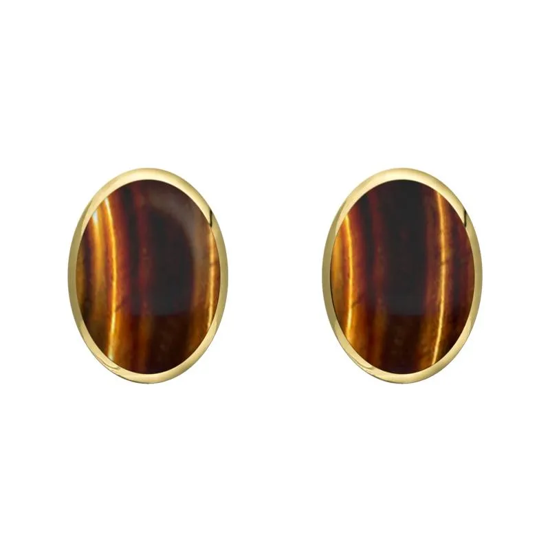 9ct Yellow Gold Tigers Eye 8 x 6mm Classic Medium Oval Stud Earrings sold by Jura Watches