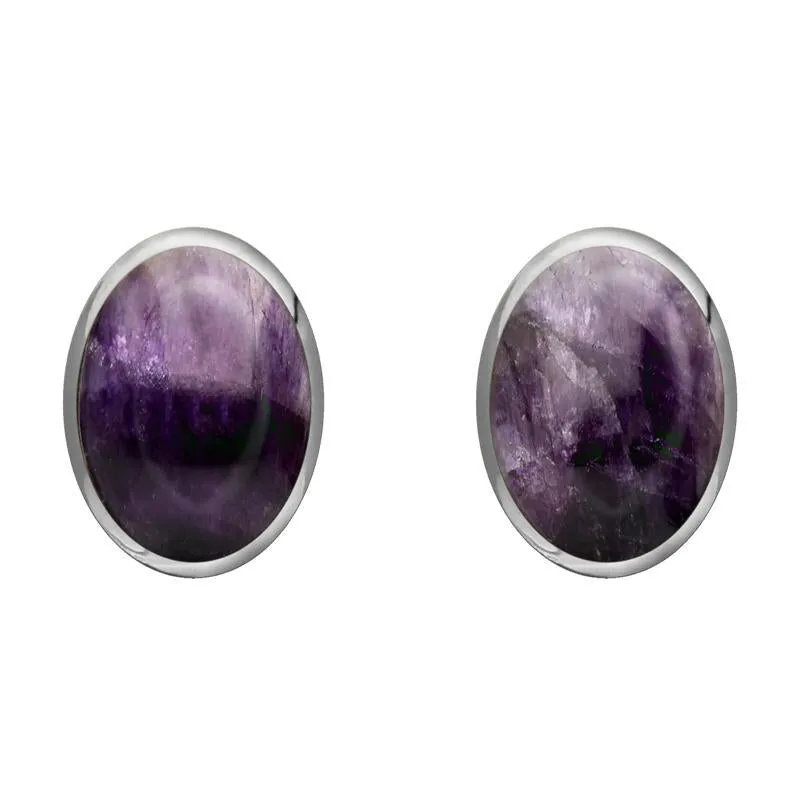 Sterling Silver Blue John 8 x 10mm Classic Large Oval Stud Earrings sold by Jura Watches