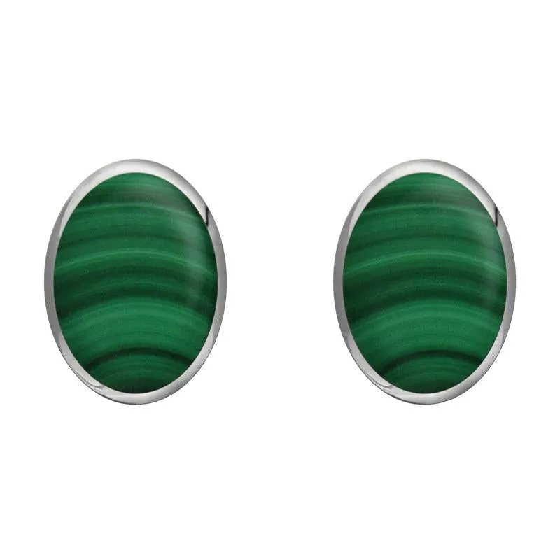 Sterling Silver Malachite 8 x 10mm Classic Large Oval Stud Earrings sold by Jura Watches