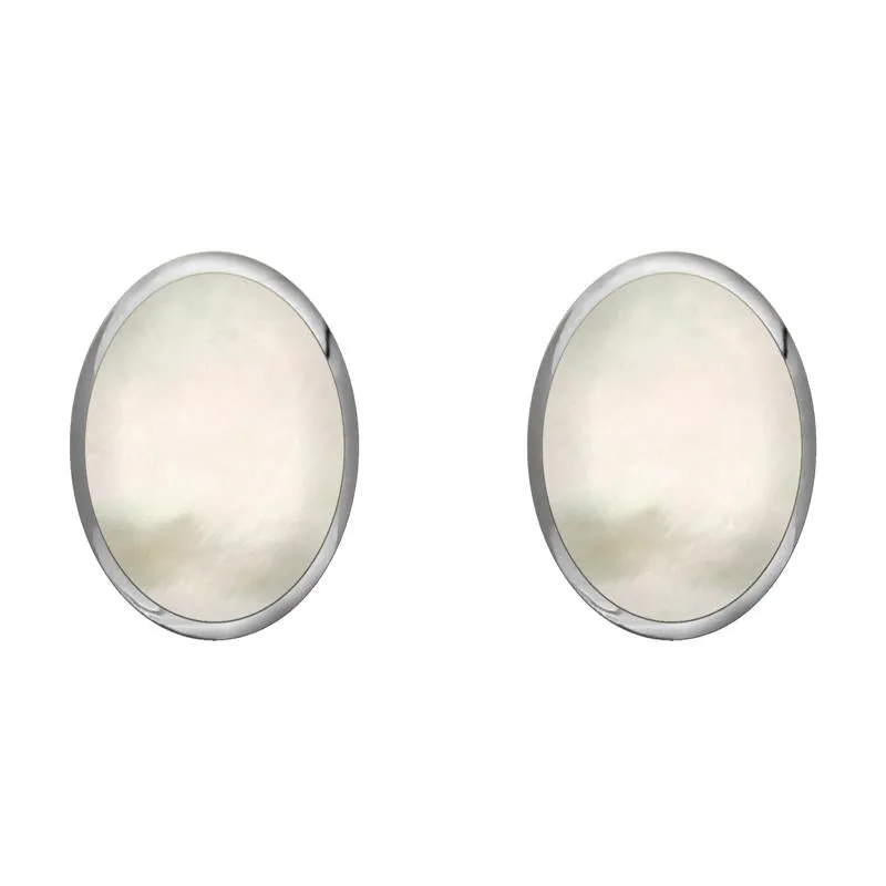 Sterling Silver White Mother of Pearl 8 x 10mm Classic Large Oval Stud Earrings sold by Jura Watches