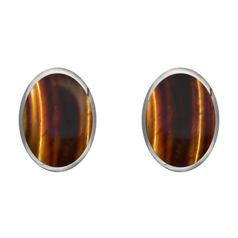 Sterling Silver Tigers Eye 8 x 10mm Classic Large Oval Stud Earrings sold by Jura Watches