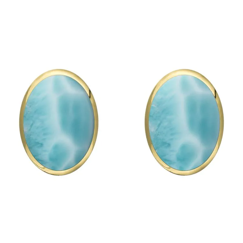 9ct Yellow Gold Larimar 8 x 10mm Classic Large Oval Stud Earrings sold by Jura Watches