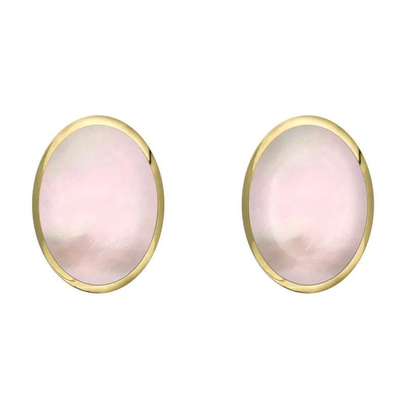9ct Yellow Gold Pink Mother of Pearl 8 x 10mm Classic Large Oval Stud Earrings sold by Jura Watches