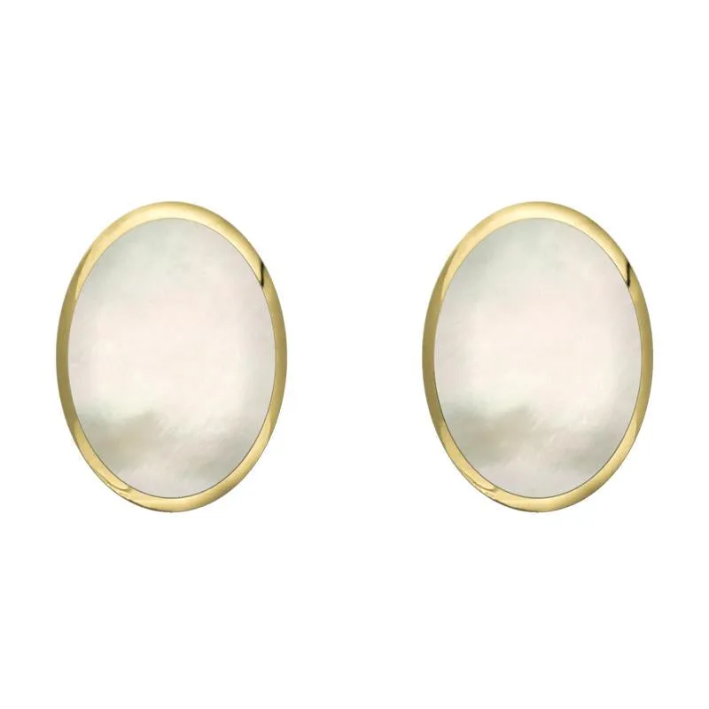 9ct Yellow Gold White Mother of Pearl 8 x 10mm Classic Large Oval Stud Earrings sold by Jura Watches
