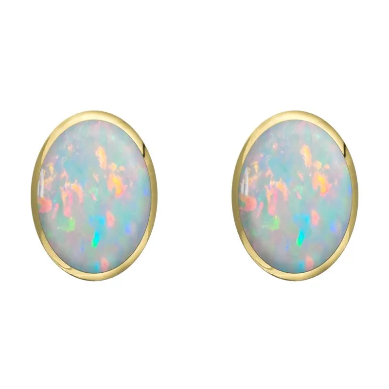 9ct Yellow Gold Opal 8 x 10mm Classic Large Oval Stud Earrings sold by Jura Watches