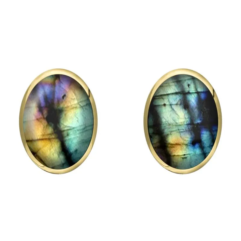 9ct Yellow Gold Spectrolite 8 x 10mm Classic Large Oval Stud Earrings sold by Jura Watches