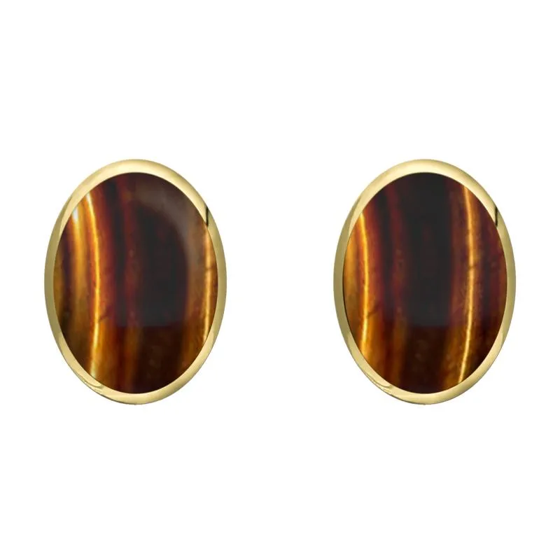 9ct Yellow Gold Tigers Eye 8 x 10mm Classic Large Oval Stud Earrings sold by Jura Watches