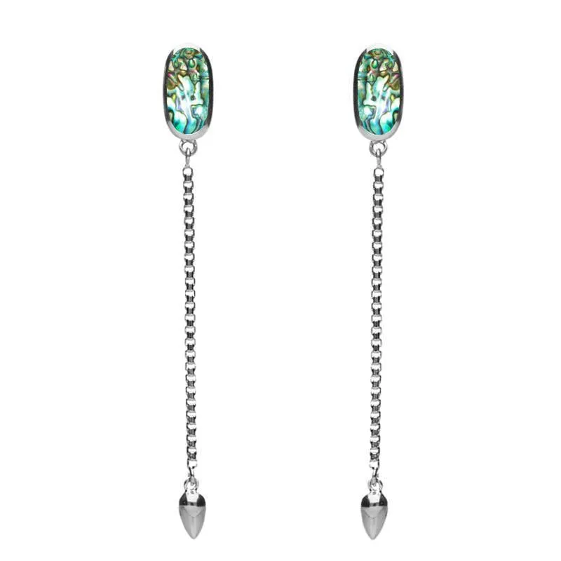 Sterling Silver Abalone Lineaire Long Drop Stud Earrings sold by Jura Watches