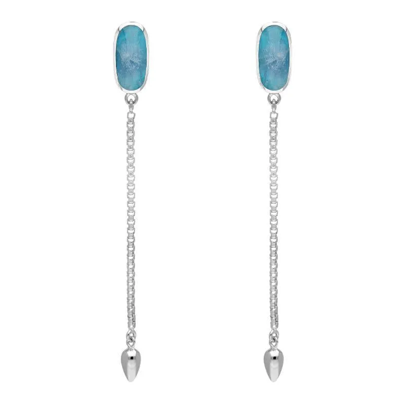 Sterling Silver Aquamarine Lineaire Long Drop Stud Earrings sold by Jura Watches