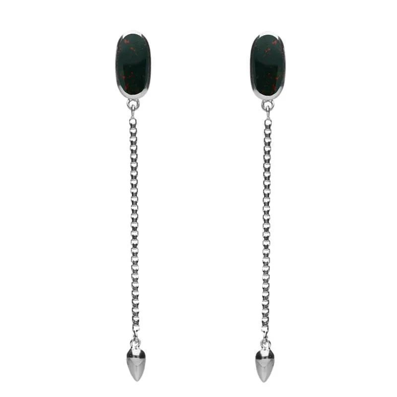 Sterling Silver Bloodstone Lineaire Long Drop Stud Earrings sold by Jura Watches