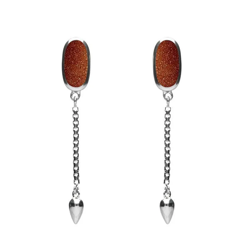 Sterling Silver Brown Goldstone Lineaire Medium Drop Stud Earrings sold by Jura Watches