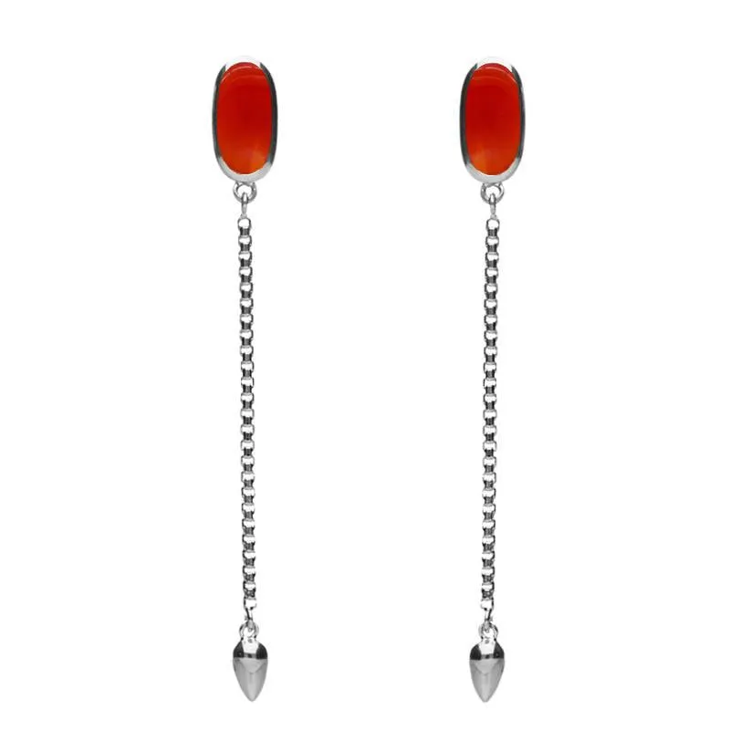 Sterling Silver Carnelian Lineaire Long Drop Stud Earrings sold by Jura Watches
