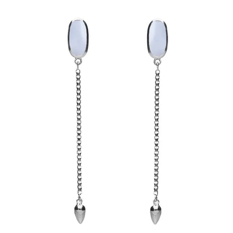 Sterling Silver Chalcedony Lineaire Long Drop Stud Earrings sold by Jura Watches