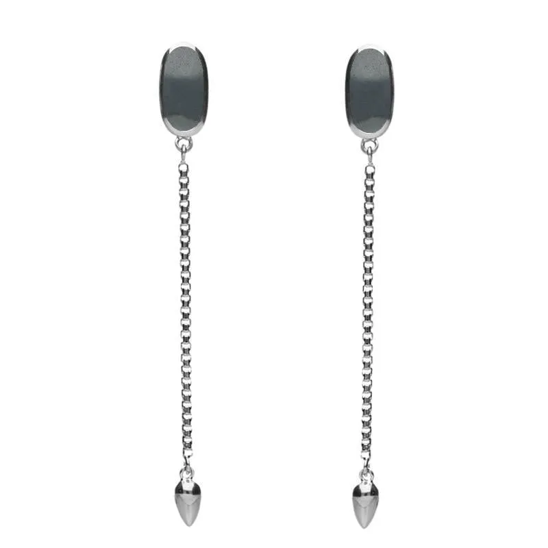 Sterling Silver Hematite Lineaire Long Drop Stud Earrings sold by Jura Watches