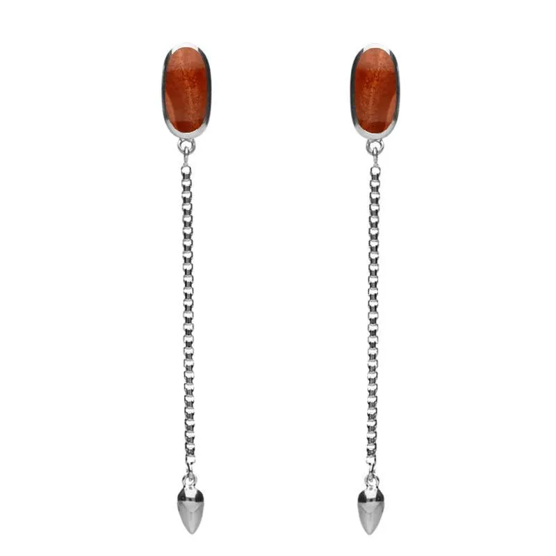 Sterling Silver Jasper Lineaire Long Drop Stud Earrings sold by Jura Watches